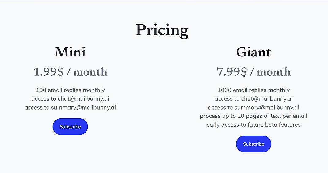 Pricing screenshot