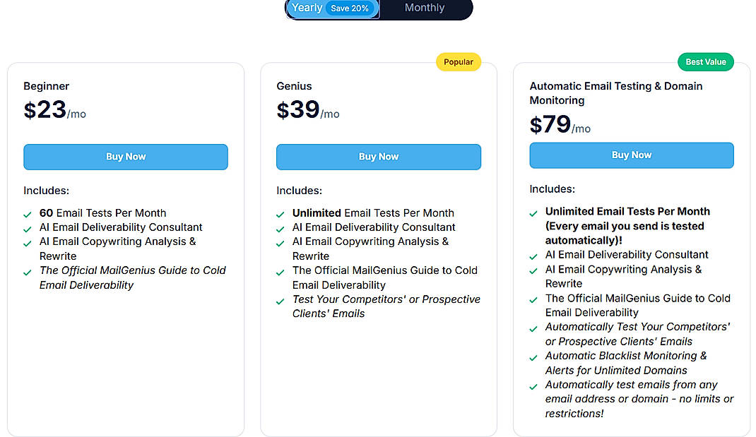 Pricing screenshot