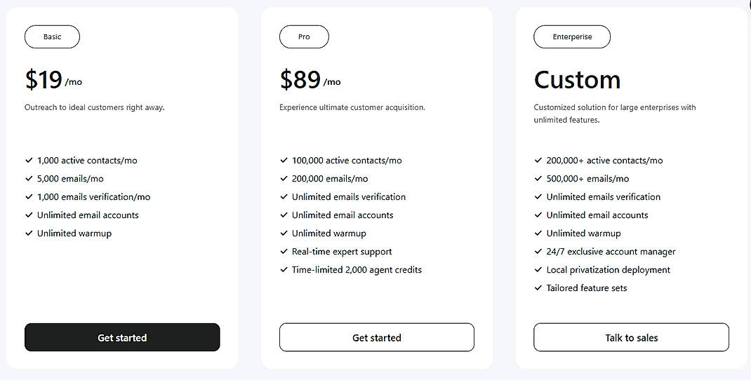 Pricing screenshot