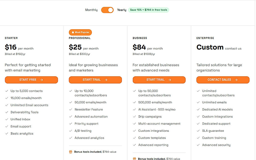 Pricing screenshot