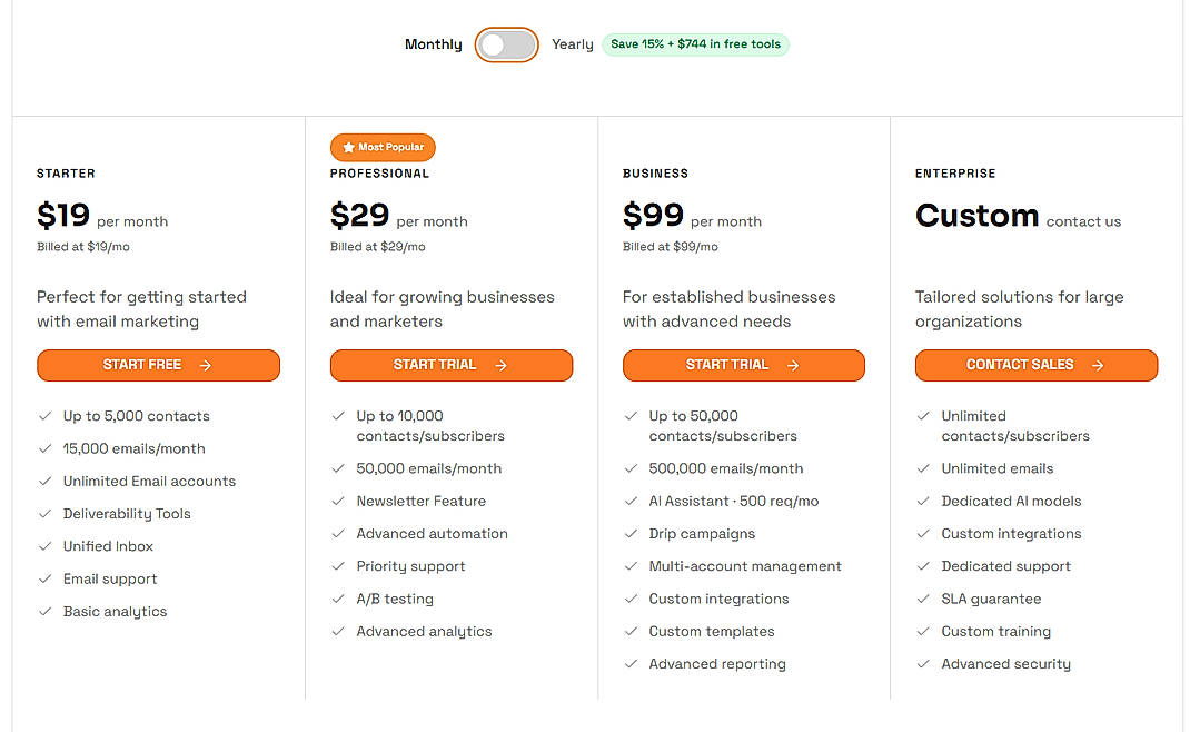 Pricing screenshot