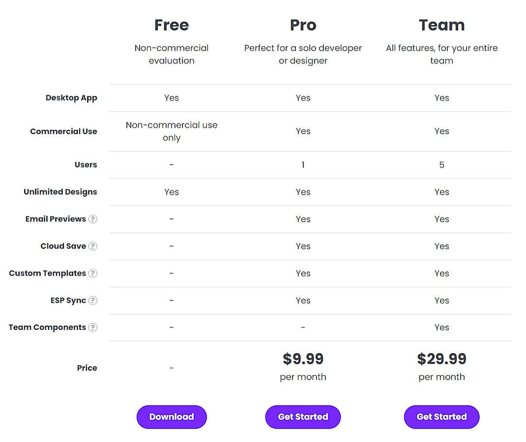 Pricing screenshot