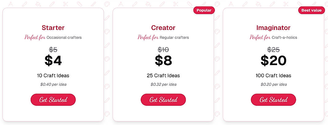 Pricing screenshot