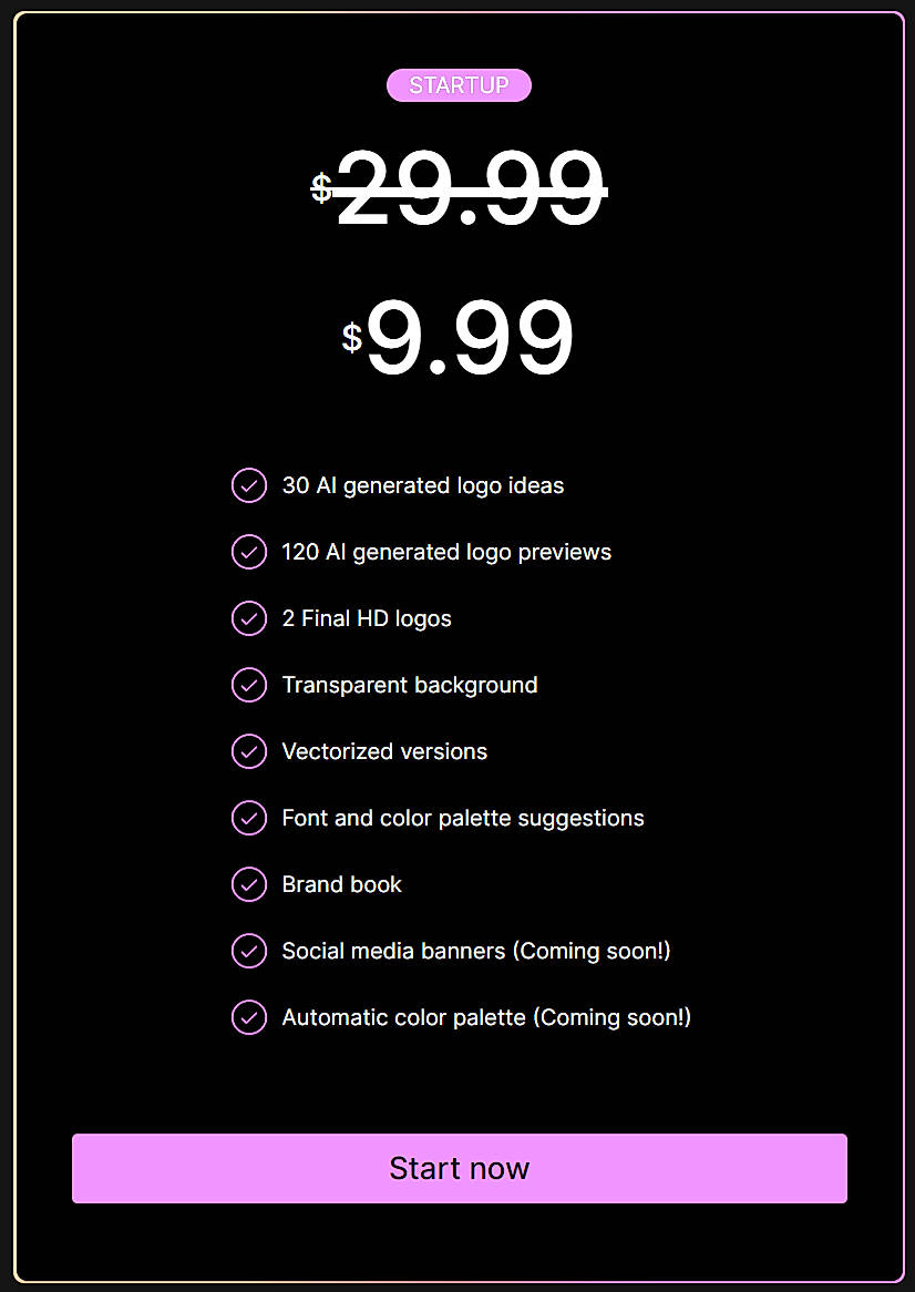 Pricing screenshot