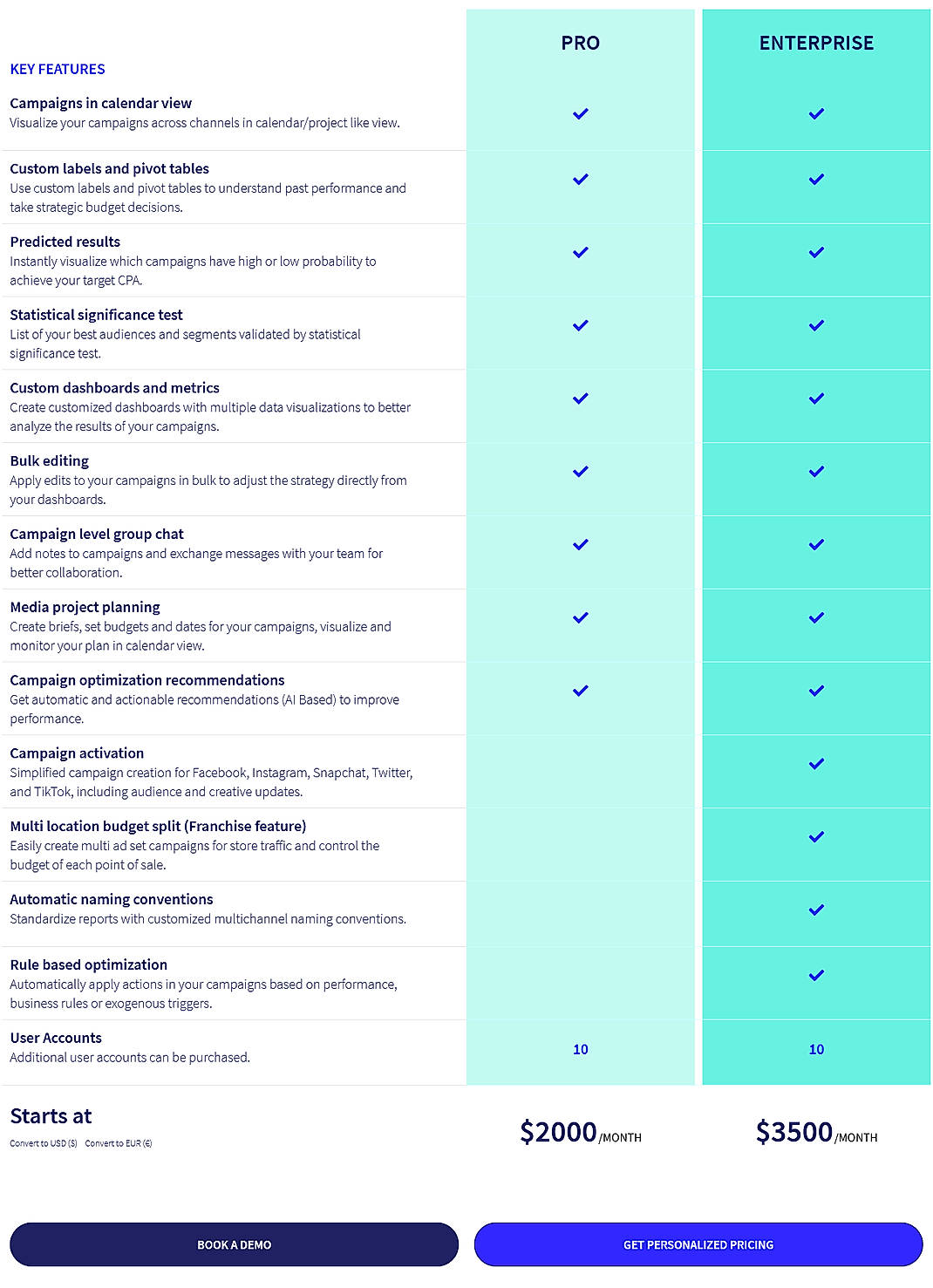 Pricing screenshot