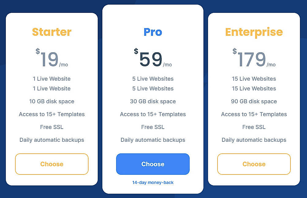Pricing screenshot