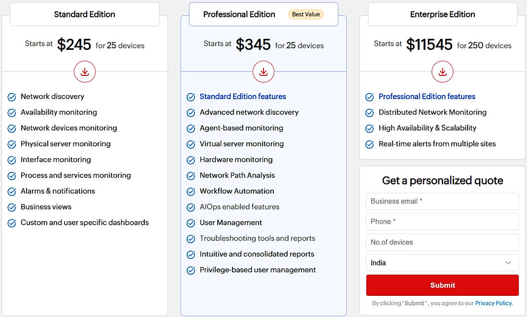 Pricing screenshot