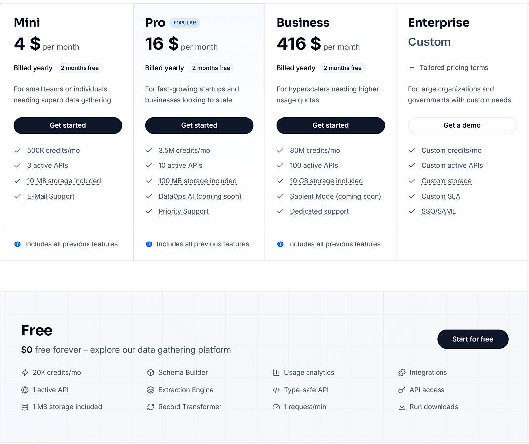 Pricing screenshot