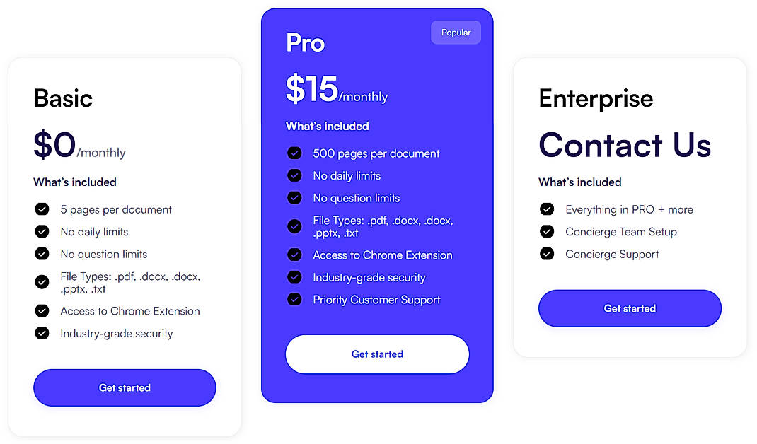 Pricing screenshot
