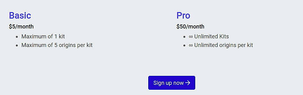 Pricing screenshot