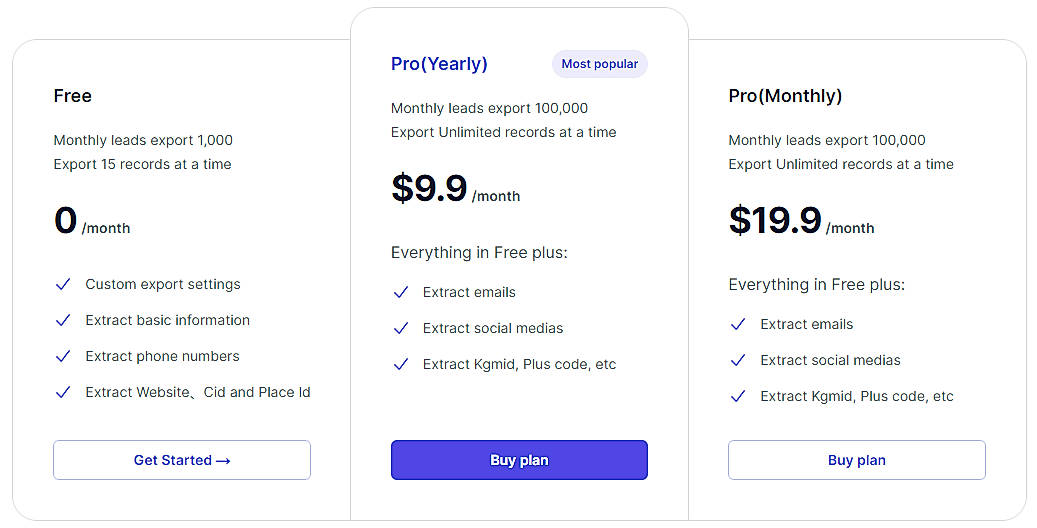 Pricing screenshot