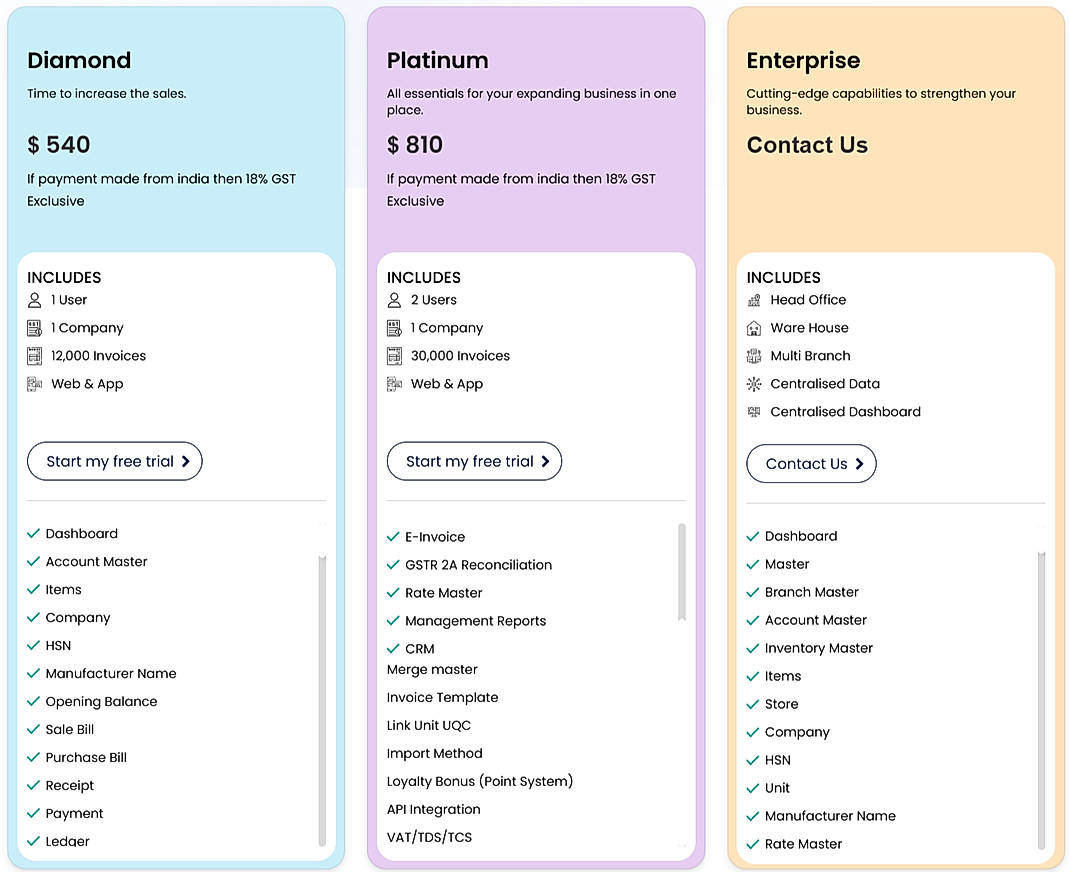 Pricing screenshot
