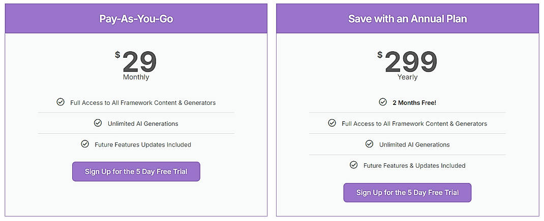 Pricing screenshot