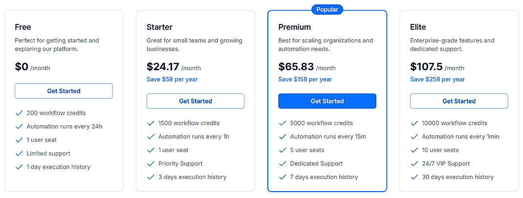Pricing screenshot