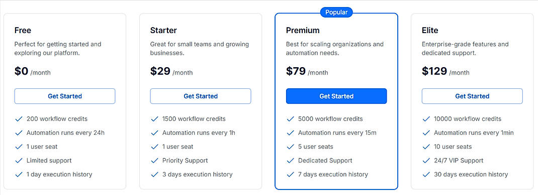 Pricing screenshot