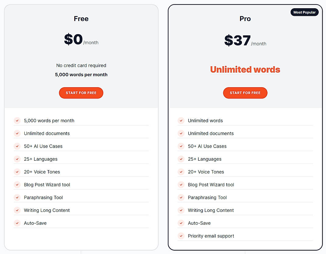 Pricing screenshot