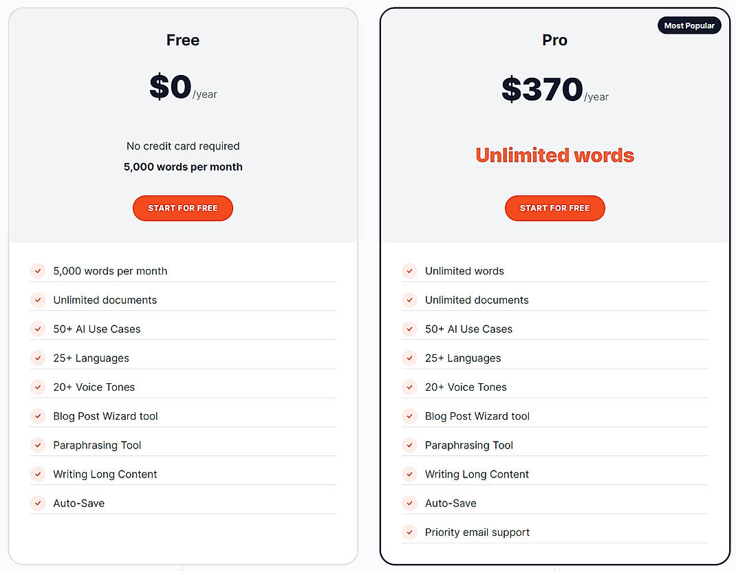 Pricing screenshot