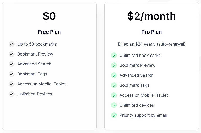 Pricing screenshot