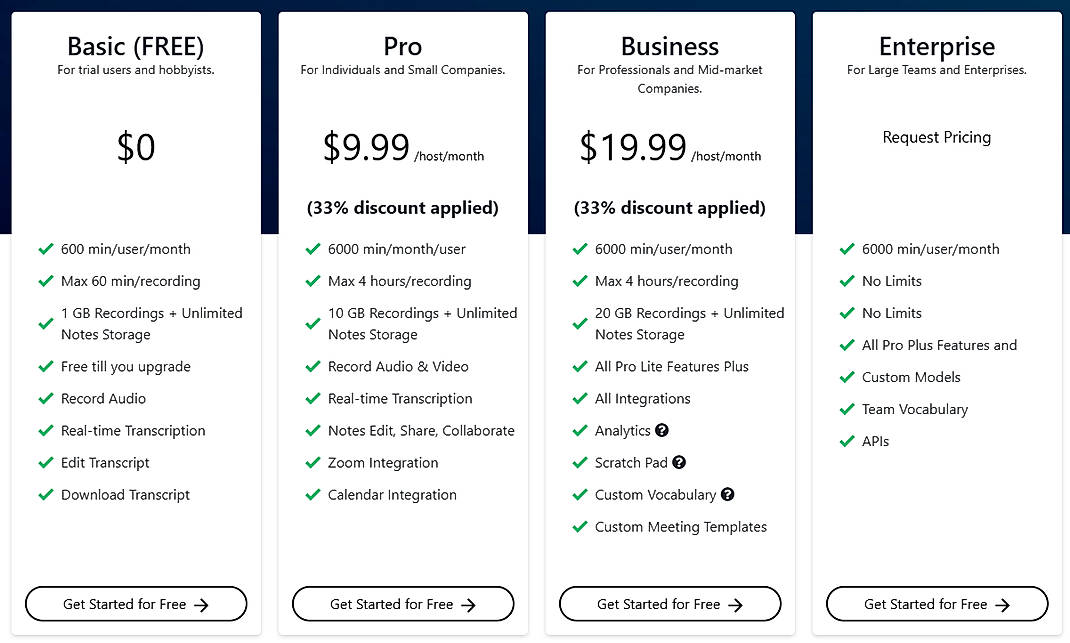 Pricing screenshot