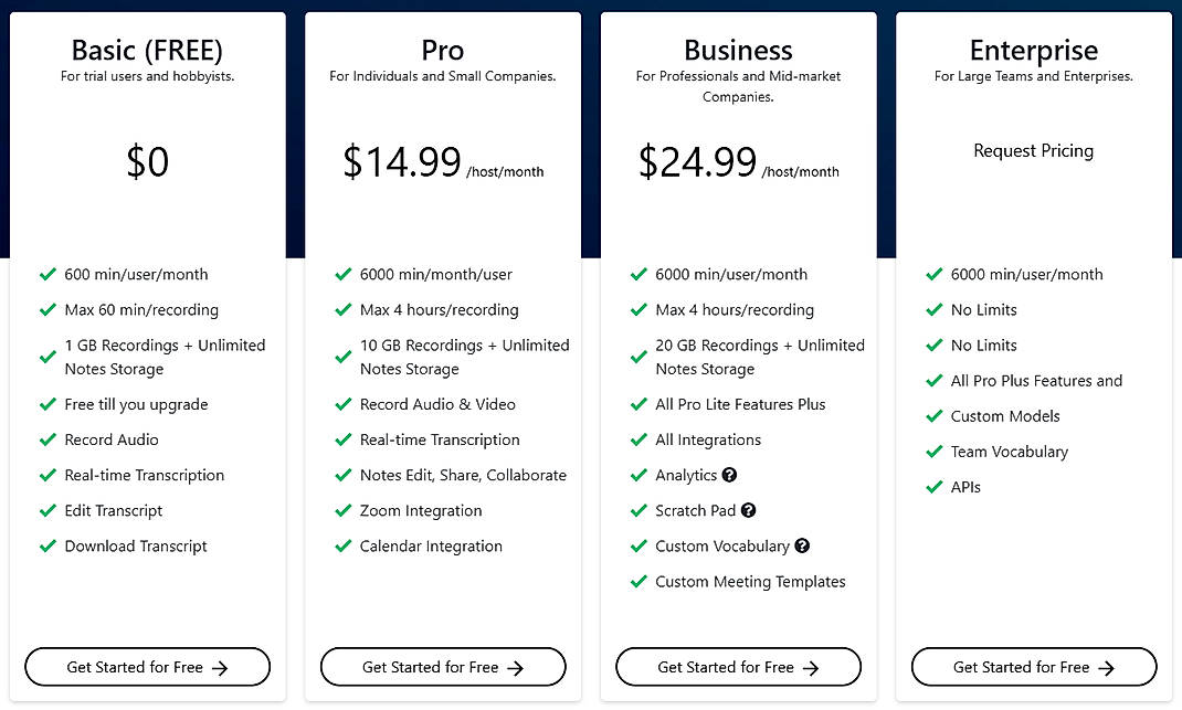 Pricing screenshot