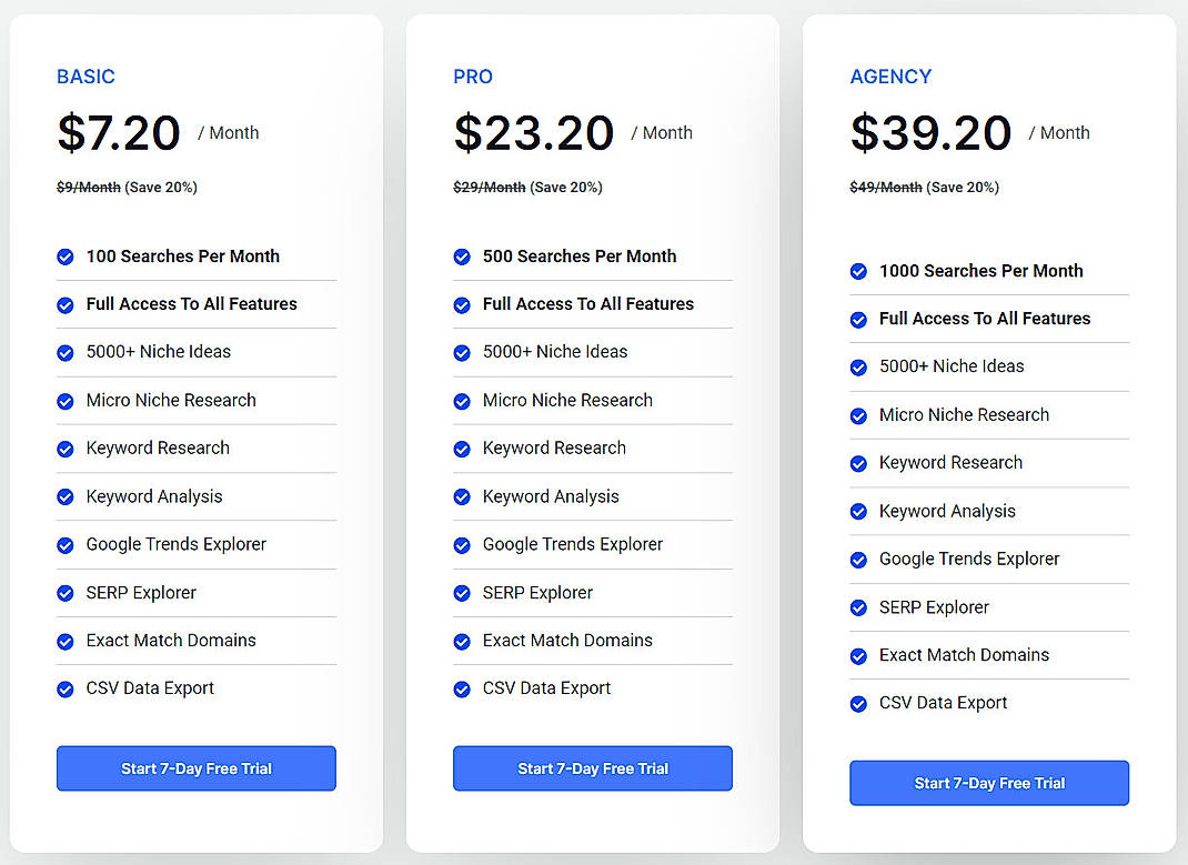 Pricing screenshot