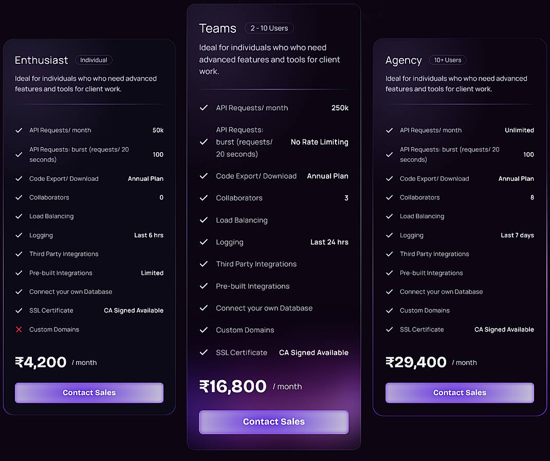 Pricing screenshot