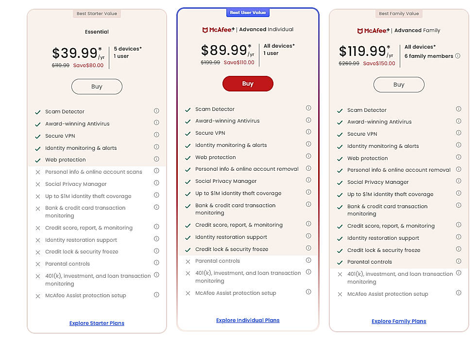 Pricing screenshot
