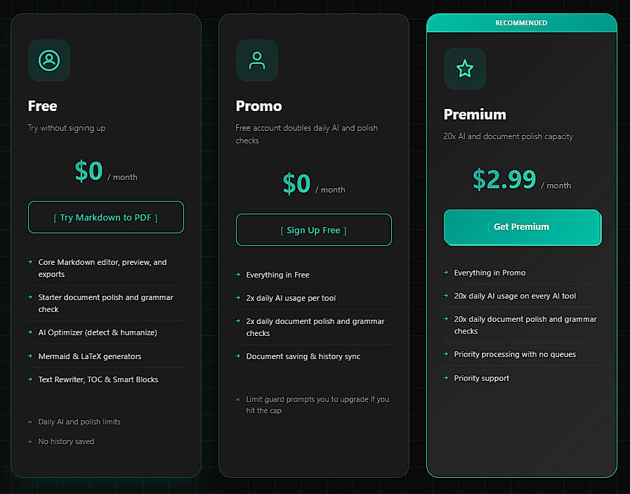 Pricing screenshot