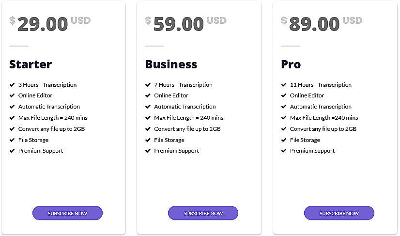 Pricing screenshot