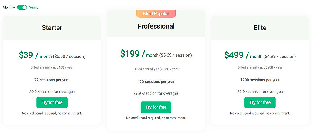 Pricing screenshot
