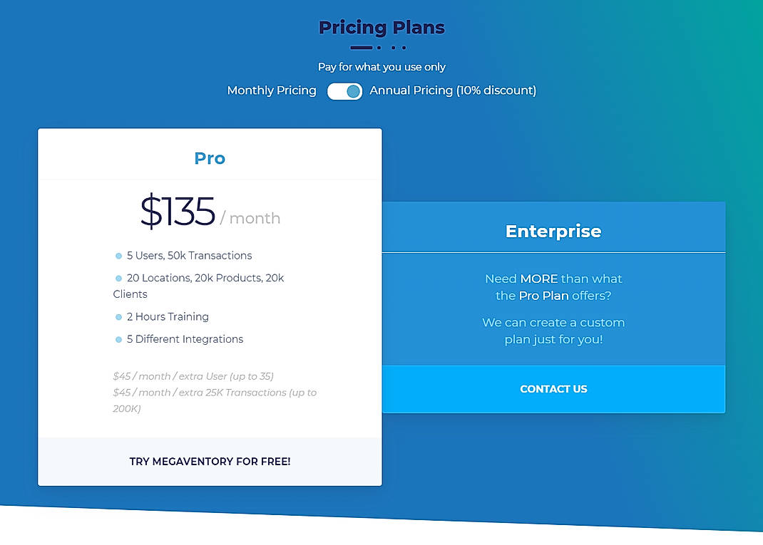 Pricing screenshot