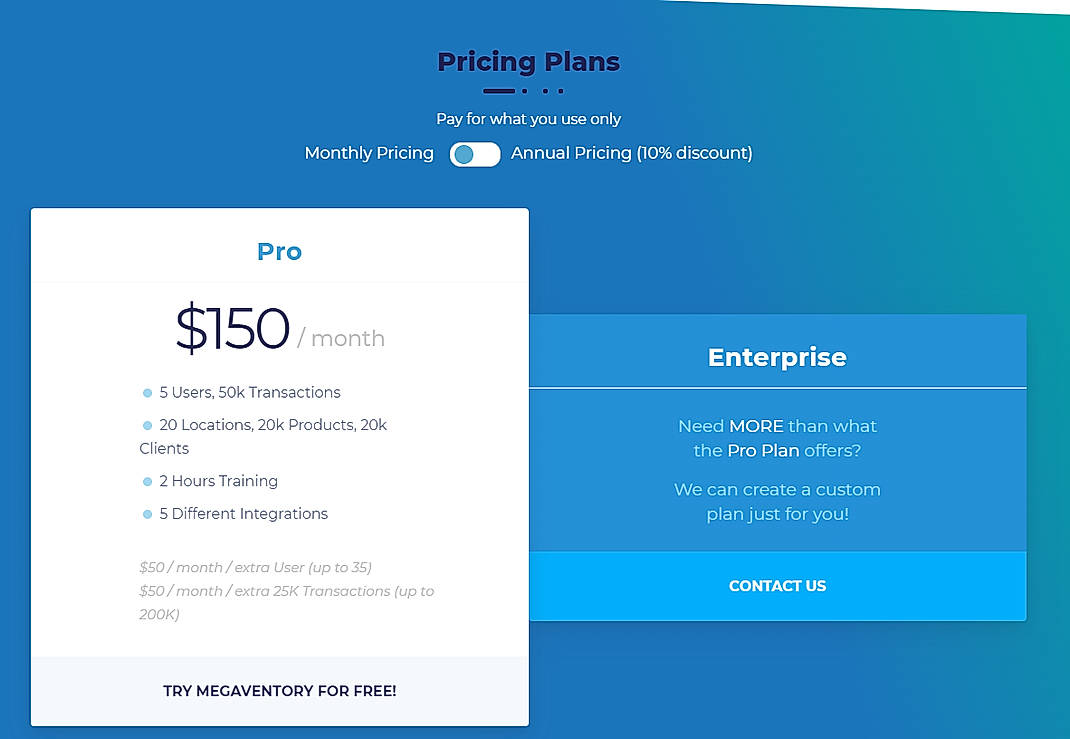 Pricing screenshot