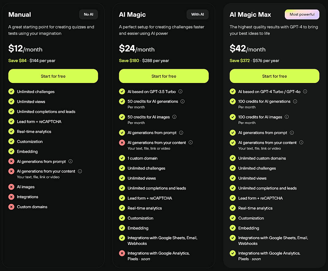 Pricing screenshot
