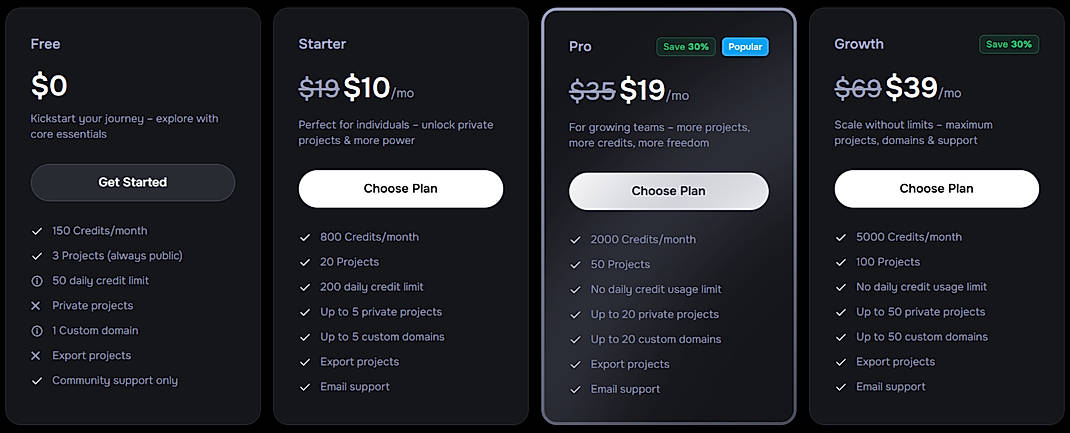 Pricing screenshot