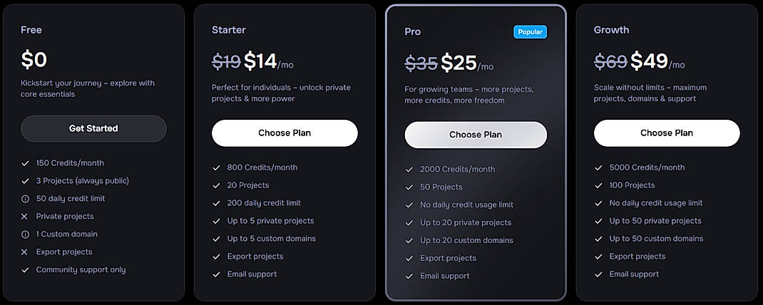 Pricing screenshot