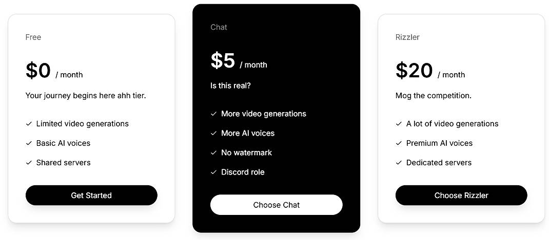 Pricing screenshot