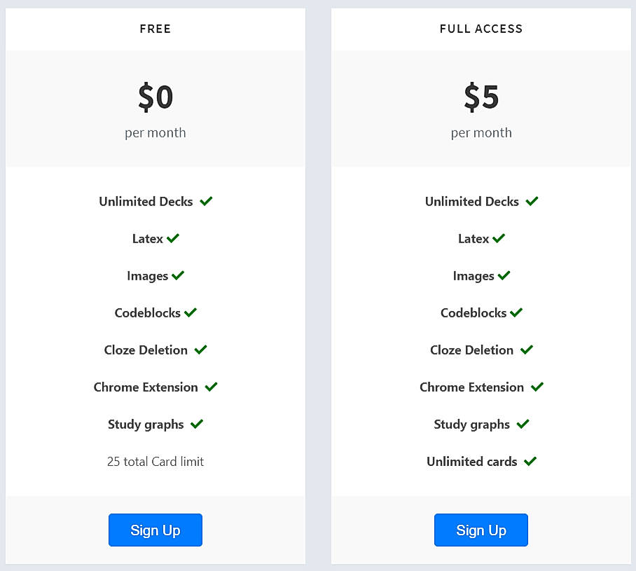 Pricing screenshot