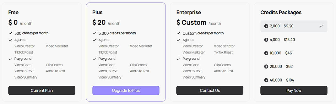 Pricing screenshot