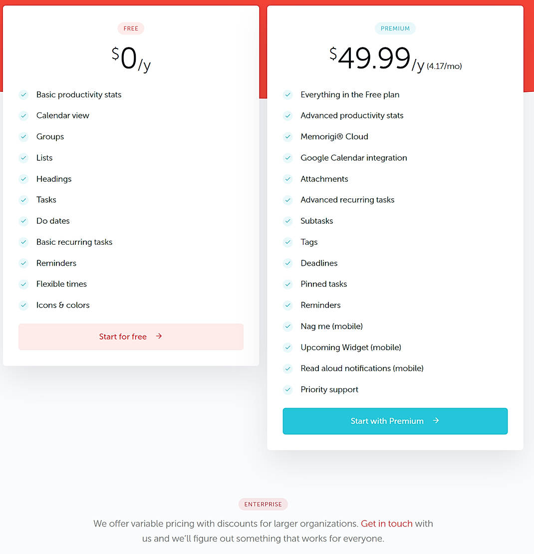 Pricing screenshot