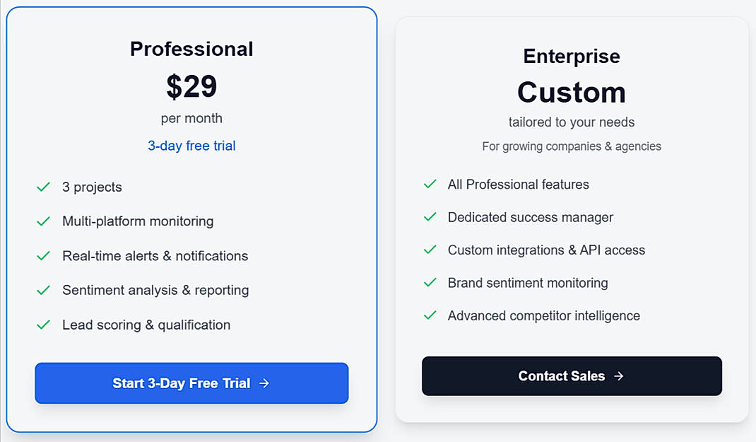 Pricing screenshot