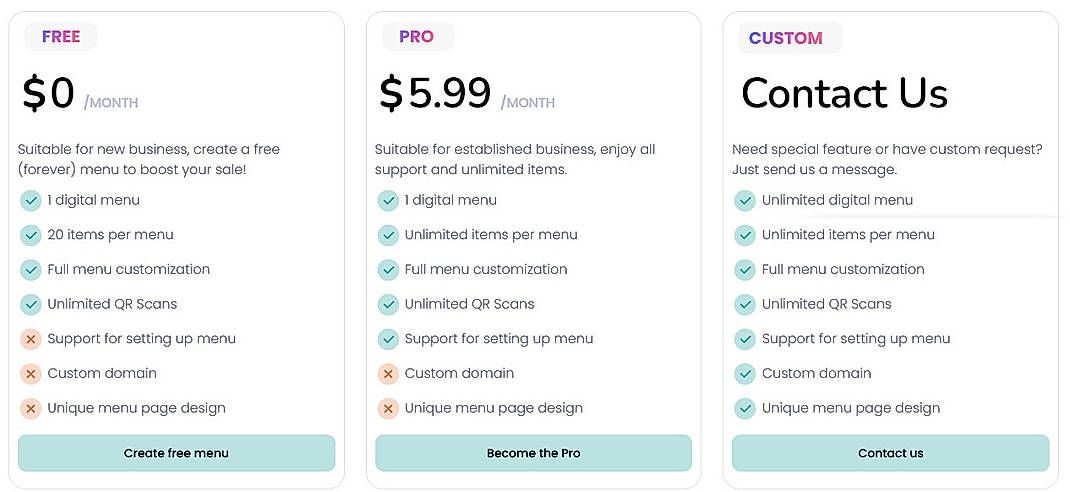 Pricing screenshot