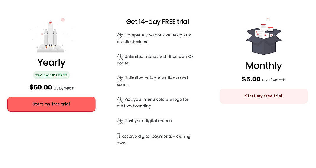 Pricing screenshot