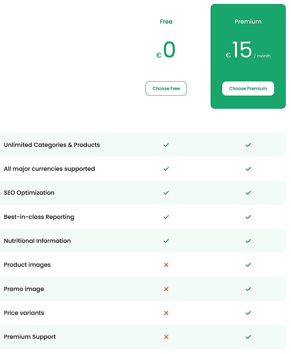 Pricing screenshot