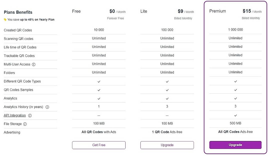 Pricing screenshot