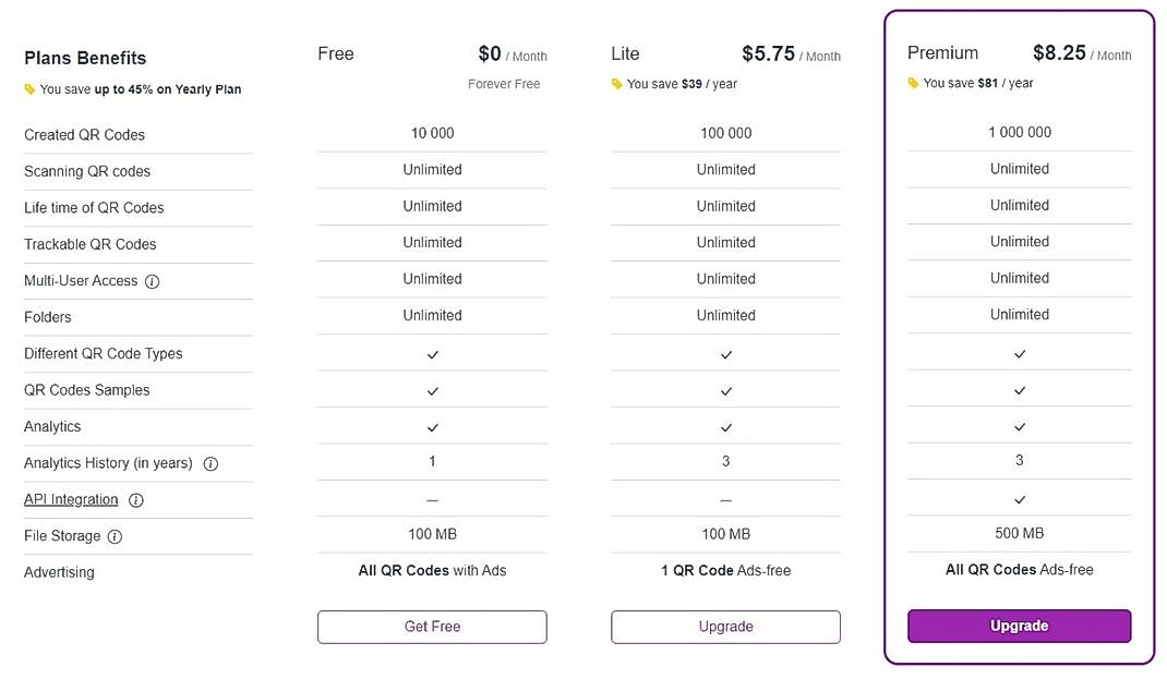Pricing screenshot