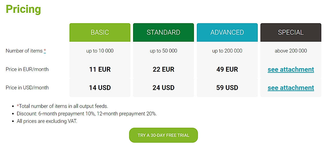 Pricing screenshot