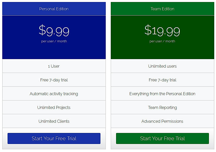 Pricing screenshot