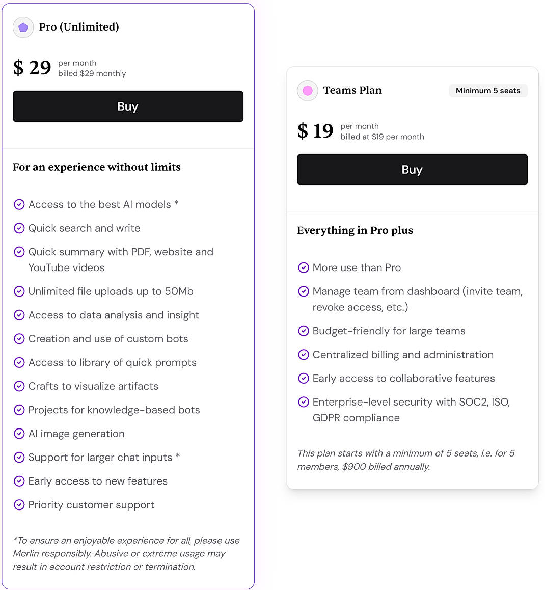 Pricing screenshot
