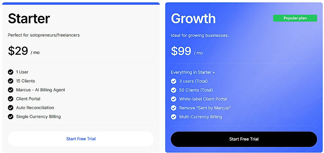 Pricing screenshot