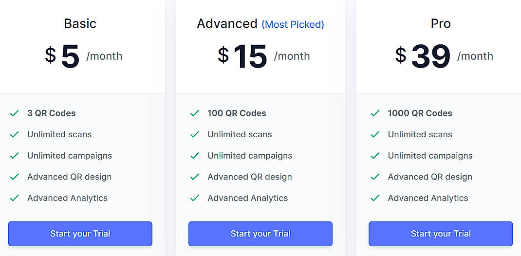Pricing screenshot
